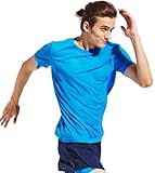 TLRUN Men's Ultra Lightweight Running Shirts, Dry Fit Marathon Top Tee, Cool Short Sleeve Athletic T-Shirts(Medium, Blue)