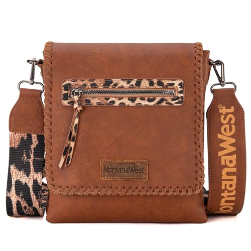 Image of Montana West Crossbody Bags for Women with Dual Compartments Western Cross Body Purse with Leopard Print Guitar Strap