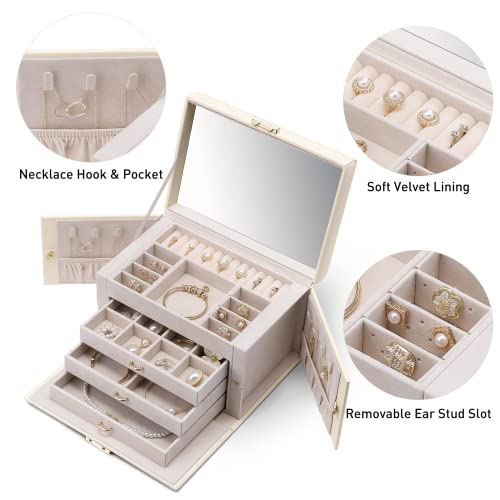 Vlando VJ-22009 Velvet Jewelry Box For Women, Large Leather Jewelry Organizer Box With Locked thumb #1
