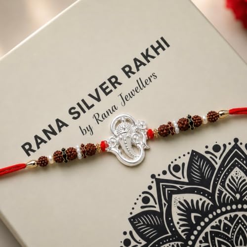Image of Silver Rakhi for Brother | 92.5% Fine Silver OM Design rakhi for brother with Kumkum Chawal | Certificate of Authenticity
