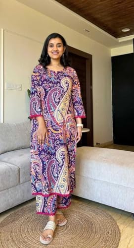 Image of Women's Cotton Printed Straight Kurti with Pant Two Piece Co-ord Set