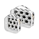 Paquete de 2 neceseres de maquillaje transparentes para viajes, deportes, fútbol, fútbol, para mujeres, hombres y niñas, color blanco y negro, bolsa organizadora para artículos esenciales de viaje,