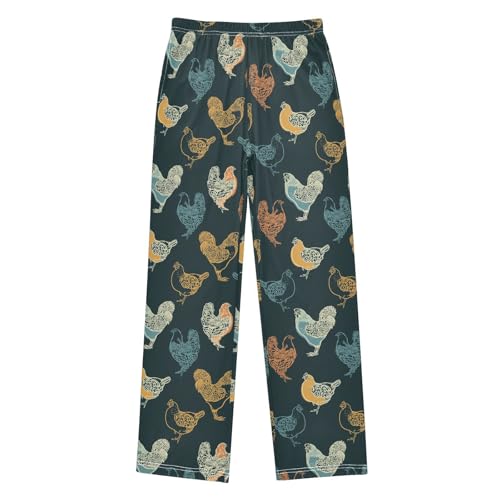 ZZXXB Retro Hen Boys Long Pants Soft Trousers Elastic Waist Kids Lounge Bottoms with Pockets S-XL
