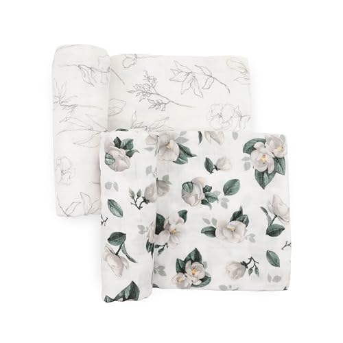 Image of Little Unicorn 100% Certified Natural Organic Cotton Muslin Swaddle Blanket 2 Pack | Giftable Set of 2 swaddles (Magnolia)