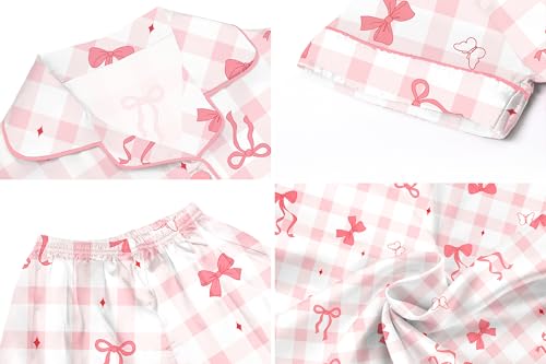 Image of Umeyda Women & Girls Pajamas Set, Soft Satin Lightweight Silk Button-Down Top with Shorts 2 Piece PJS for Mom Boys Kids Gifts