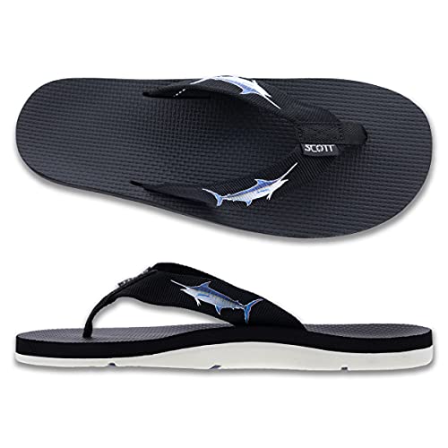 Scott Hawaii Marine Flip Flop | Marlin Fish Design | Tubular Nylon Strap | Non-Marking Outsole | No-Slip Boat Sandal | Arch Support