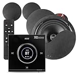 Power Dynamics Powerline B100B Bluetooth Ceiling Speaker System, 4x Slim 6.5" Black Speakers with In-Wall Bluetooth Amplifier, LCD Panel, Multi-Input, Complete Home Audio Kit