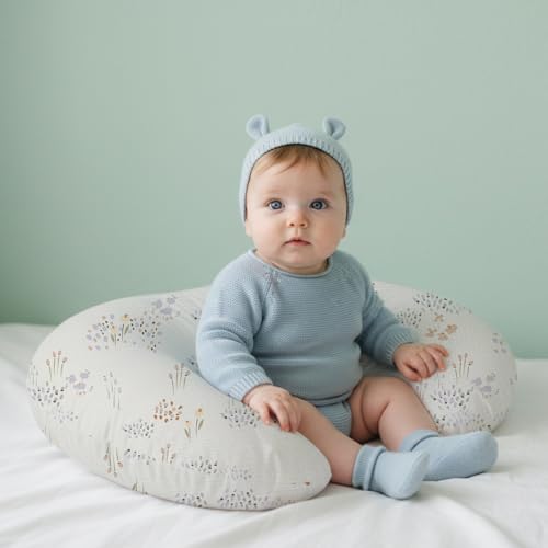 Image of Little Grape Land Muslin Nursing Pillow Covers 2 Pack, 100% Cotton Removable Breastfeeding Pillow Covers, Feeding Pillow Slipcovers for Baby Boys & Girls, (Dew)