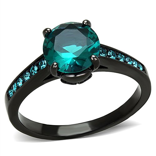 Marimor Jewelry 2.16Ct Blue Green Zirconia Black Stainless Steel Engagement Ring Women