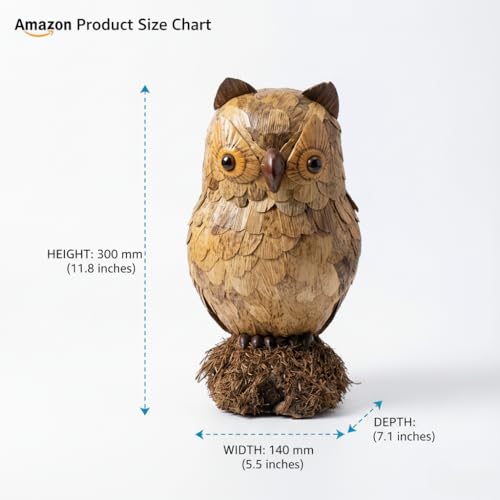 “Sovereign of The Bamboo Grove” Owl Statue – A Masterwork in Bamboo Shoot Shell &amp; Woven Bamboo for Mantel &amp; Library, on Natural Root Base, 11.8″H