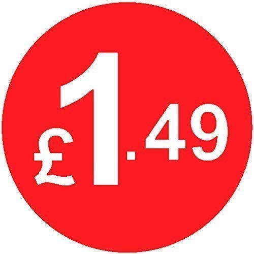 Pack of 500-20mm Price Stickers - Choose from 10p to £15 - Bright Red - Many Prices to Choose from (£1.49 - Red)