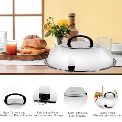 Griddle Accessories for Blackstone - Hamburger Press & Round Griddle Dome, Cast Iron Smash Burger Press (7\" Round & 8.3\"X4.3\" Rectangle), 12.5\" Heavy Duty Melting Griddle Dome, Hamburger Smasher Tool - Thumbnail 4