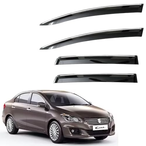 Image of CAR SAAZ Unbreakable Chrome Smoke Door Visor for Ciaz (2014-2017)| Premium Sun, Rain Wind Deflector Chrome Strip Side Door Rain Visor - Set of 4 Pcs
