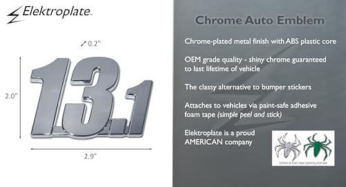 Image of Elektroplate 13.1 Half Marathon OEM Chrome Emblem for Cars, Trucks, and All Auto | Universal Fit at 2.9 inch x 2.0 inch | Weatherproof