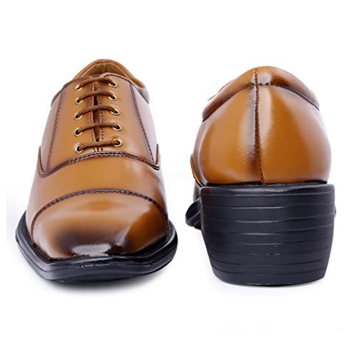 Image of BXXY Men's 2 Inch Heel Height Increasing Tan Formal OfficeWear lace-Up Shoe-9 UK