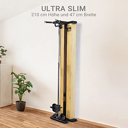 Nahaufnahme des 101 kg Gewichtsstapels an der AsVIVA MG7 Kraftstation - Detailansicht von AsVIVA MG7 Kabelzugstation mit...