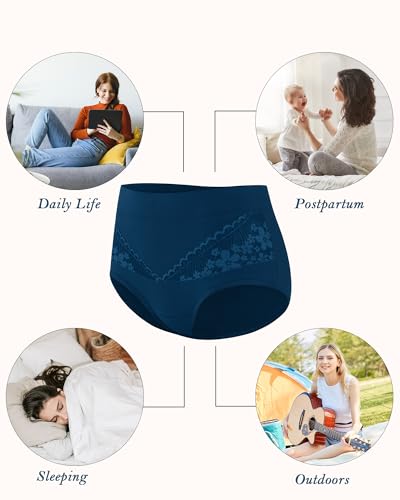 Image of Women's Cotton Underwear Slight Tummy Control High Waisted Postpartum Panties Ladies Soft Full Coverage Briefs 5 Pack