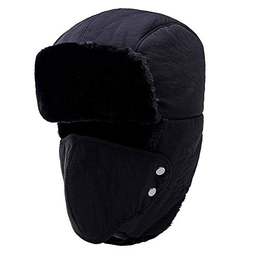 Yooeen Unisexe Chapka avec intérieur fourré Anti-vent Anti-poussière Chaud pour Ski Cyclisme d'Hiver Casquette Chapeaux with Ear Flap, B-Noir, Réglable(56-62cm) Cover