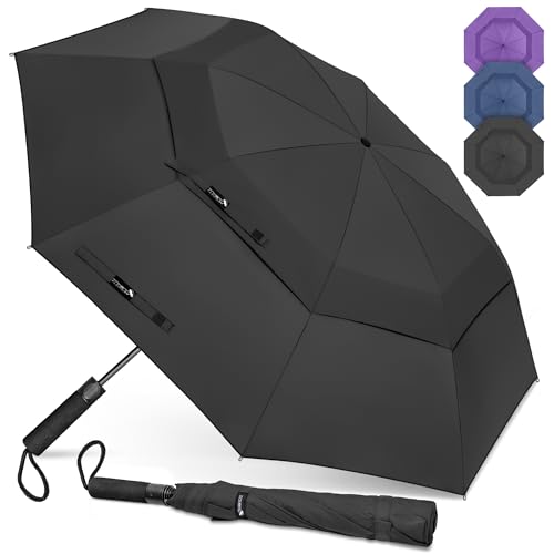 ZOMAKE Compact Golf Umbrella 62 Inch, Automatic Foldable Large Travel Golf Umbrellas Windproof Double Canopy Vented Collapsible for Men Women(Black)