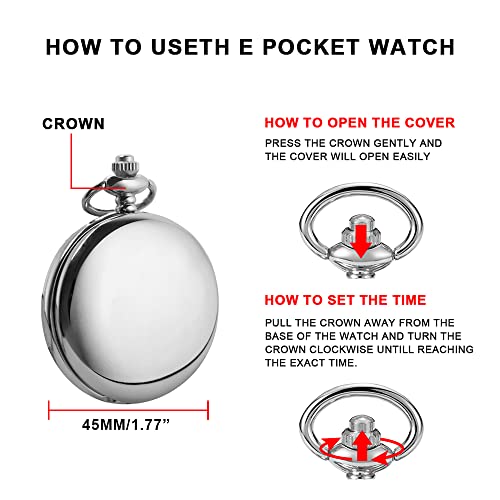 Image of Smooth Pocket Watch Alloy Steel Quartz Roman /Arabic Numerals with 37cm Chain for Father's Day Xmas Best Gifts