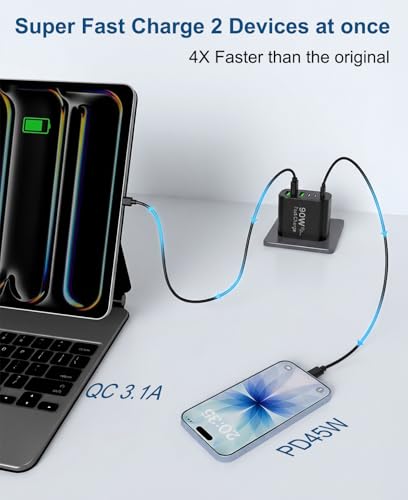 Image of 90W GaN USB C Charger Block,6-Port USB C Wall Charger Fast Charging 45W PD Power Adapter for iPhone 17Pro Max /Samsung Galaxy S24 Ultra /Tabs /MacBook Air /iPad Pro for Home Travel