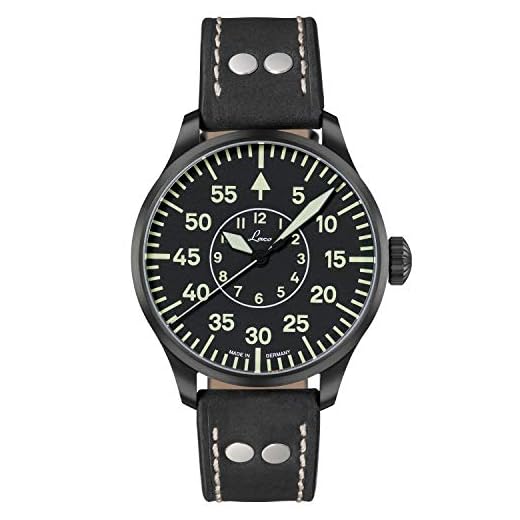 Laco Reloj de pulsera para hombre Bielefeld, correa de piel de becerro negra, cristal de zafiro, 42 mm de diámetro, automático, reloj de marinero, incluye estuche - 861760.2