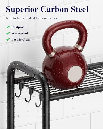 Image of Kitsure Over Toilet Storage Rack, 63.2 inch H Space-Saving, Holder & Hooks | Bathroom, Laundry Room, Small Spaces, Families, Durable Metal, Black, 3 Tier