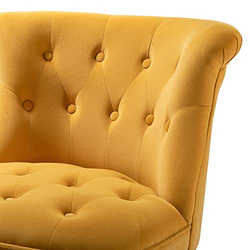Tina's Home Modern Velvet Armless Accent Chairs,Upholstered Fabric Button Single Sofa Chair With Wooden Legs For Living Room,Comfy Tufted Bedroom Chairs For Reading,Dining,Office Reception(Mustard) #TOP6