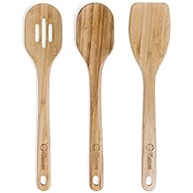Chef Pomodoro Bamboo Cooking Utensils 3-Piece Set, Large 12.5-Inch Wooden Spatula and Frying Set