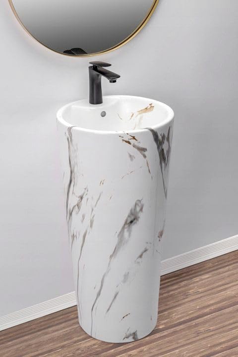 Lavabo de pie Rea Blanka Marble Blanco exento moderno para aseo 7
