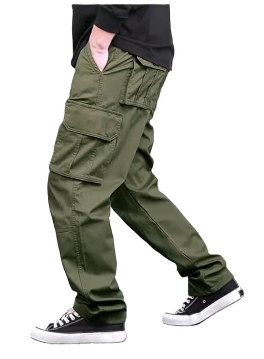 Men's Grey Cargo Pants with Multi-Pocket Design-image-0