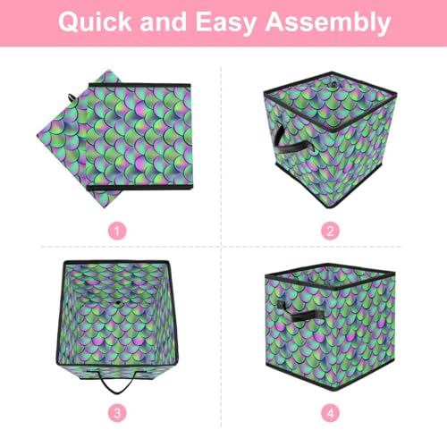 Boîte de rangement cube pliable en tissu vert écailles pour placard