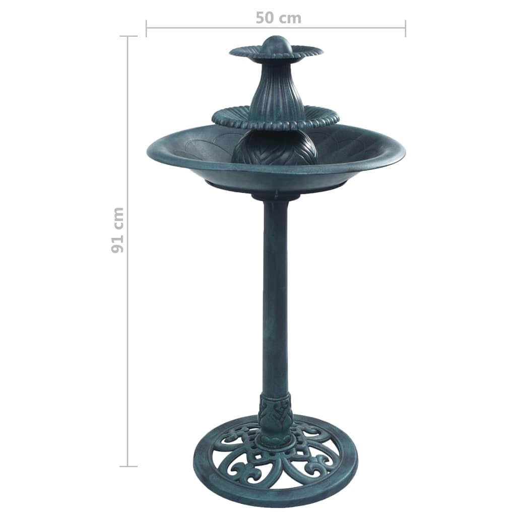 Baño para pájaros con fuente verde de plástico, 50 × 91 cm, resistente a la intemperie, para jardín, terraza, balcón, como bebedero y cuenco de agua para aves silvestres y decoración de jardín