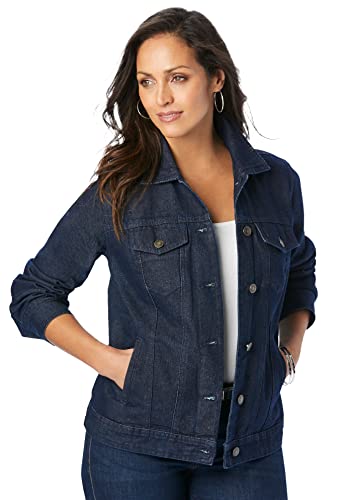 Jessica London Women's Plus Size Classic Cotton Button Down Denim Jean Jacket