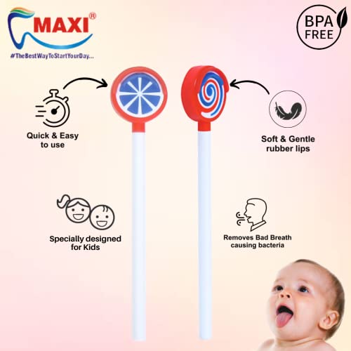 Image of MAXI Lollipop Tongue Cleaner for Kids with Travel Case, BPA Free Plastic Tongue Scraper, Oral Hygiene Cleaner for Bad Breath & Bacteria Removal, Easy Grip Handle Multicolor (Pack of 6)
