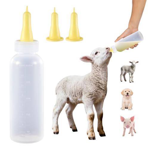 KTXM Baby Goat Bottle for Feeding Baby Goats Lamb Bottle with Goat Nipples Puppy Bottle Feeder for Newborn Livestock 450ml 3-Pack Yellow Silicone Lamb Feeding Nipple