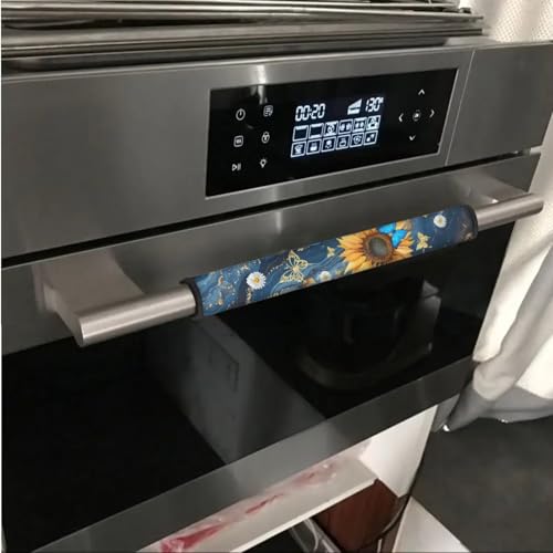 Image of 6 PCS Fridge Oven Door Handle Covers Kitchen Electrical Appliance Decor Handles Washable Fabric Indoor Decor Keep Off Stains Dust Fingerprint, Marble Sunflower Butterfly Daisy Dark Blue