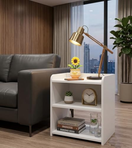 Image of Woodsy Wooden Side Table Table /Coffee /Bedside with Storage Side Table for Bedroom (White)