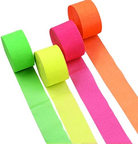 NICROLANDEE Blacklight Party Decorations - 4 Rolls Glow Crepe Paper Fluorescent Neon Paper Streamers for Wedding, Birthday, Neon Party, Fiesta Party, Prom Dance, Party Photography