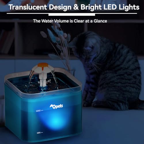 Image of Qpets Water Fountain for Cats 2.2L LED Floral Quiet Filter Green
