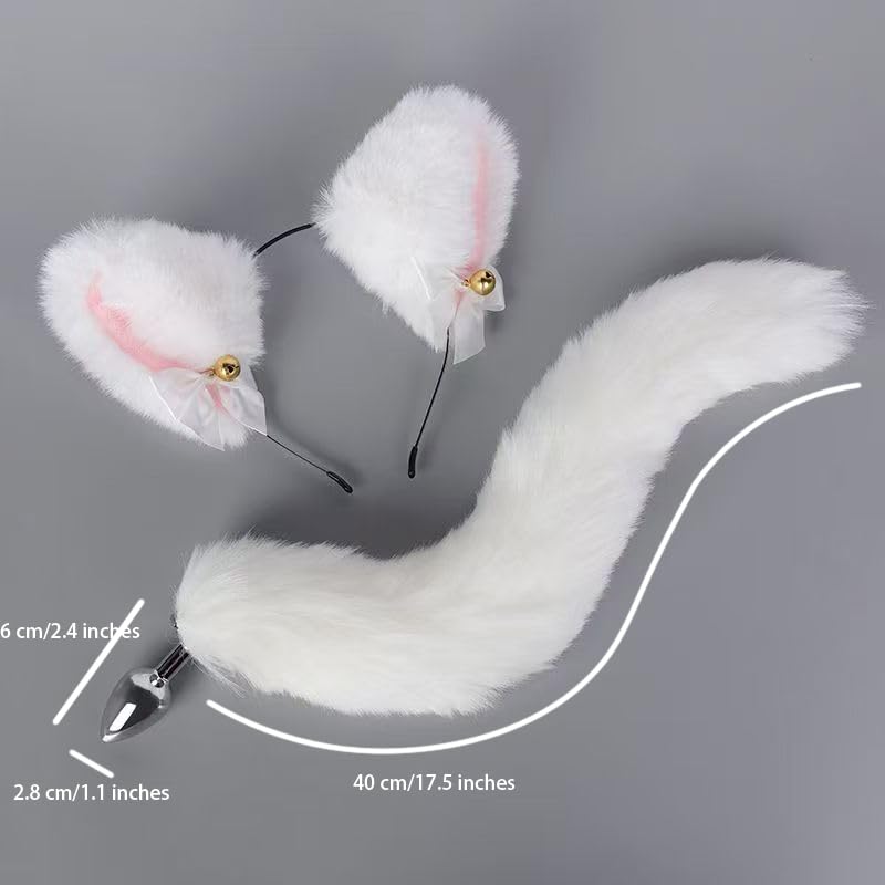 Image of BDSM Kit Restraints Toys Sex Bondage Cat Ears Butt Plug Tail Nipple Clamps Blindfold Handcuffs Collar Paddle Anal Butt Plug Sex Toys for Couple (White&Pink)