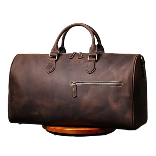 Travel Bag Men's Cowhide Travel Bag Women's Weekend Handbag Large Capacity Vintage Duffle Bag Leather Laptop Bag(Coffee Color)