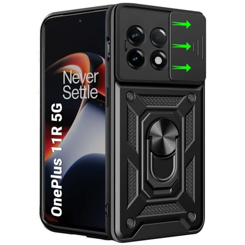 Image of TheGiftKart Tough Armor Bumper Back Cover Case for OnePlus 11R 5G | Ring Holder & Kickstand in-Built | 360 Degree Protection Back Case Cover for OnePlus 11R 5G (PC & TPU, Sliding Camera Cover, Black)