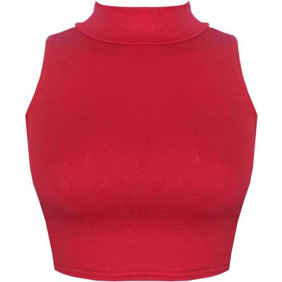 Crop top col roulé imprimé léopard sans manches coupe ajustée