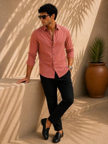 Image of Zilcon Men's Solid Coffee Brown Casual Cotton Blend Shirt