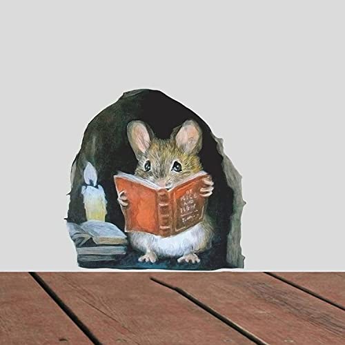 Htppzjr 3Pcs 3D Realistic Mouse Wall Stickers, Mouse Reading Book Wall Decals Wall Decor, Removable Wall Art Murals For Living Room Nursery Bedroom Kids Room Home Wall Decorations thumb #1