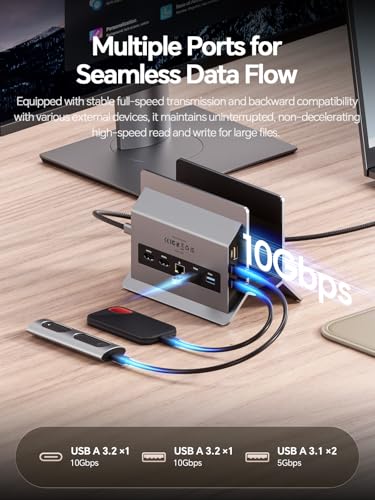 Image of USB C Docking Station Dual Monitor 4K 60Hz, 11-in-1 Vertical Laptop Dock with Stand, 100W PD Charging, 10Gbps USB-C & USB-A, Gigabit Ethernet for Windows /Dell /Lenovo /HP Laptops, Space Gray