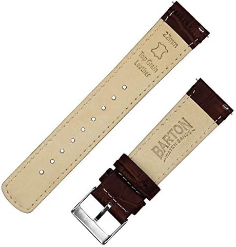 BARTON WATCH BANDS Alligator Grain Cowhide Leather - Quick Release Leather Watch Bands, Standard Length, Coffee Brown & Stainless Steel Buckle, 22mm - 3