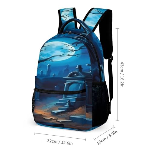 3Pcs Backpack Sets Moonlit Cemetery Print Travel Daypack 3 in 1 Lightweight Backpack Set with Lunch Bag And Cosmetic Bag2