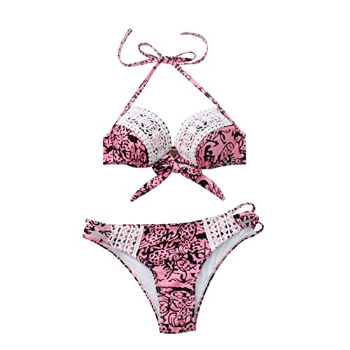 High Waisted Swimsuits For Women Lace Set Soft Bikini Women's Color Split Solid Fashion Swimsuit Two-Piece Swimwears Pink #TOP4